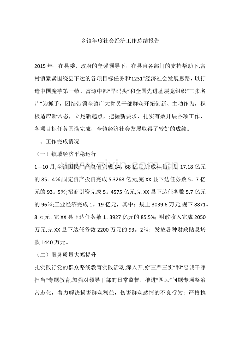 乡镇年度社会经济工作总结报告.docx_第1页