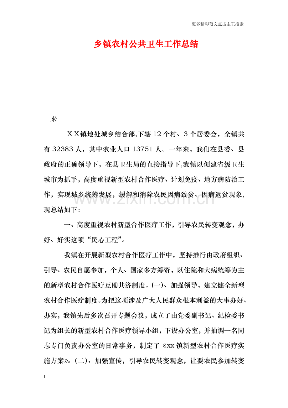 乡镇农村公共卫生工作总结.doc_第1页
