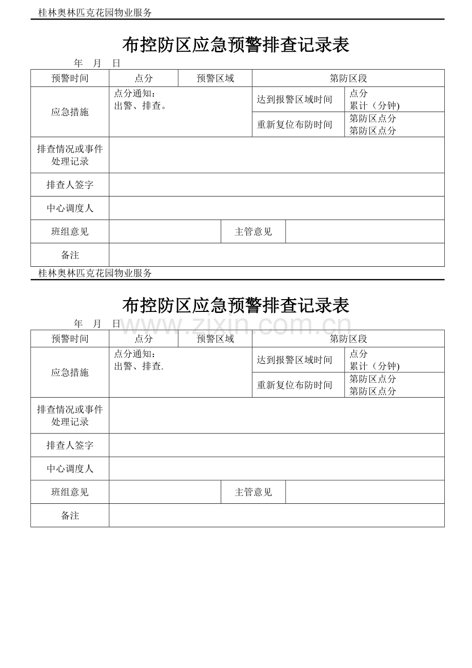 布控防区应急预警排查记录表.doc_第1页