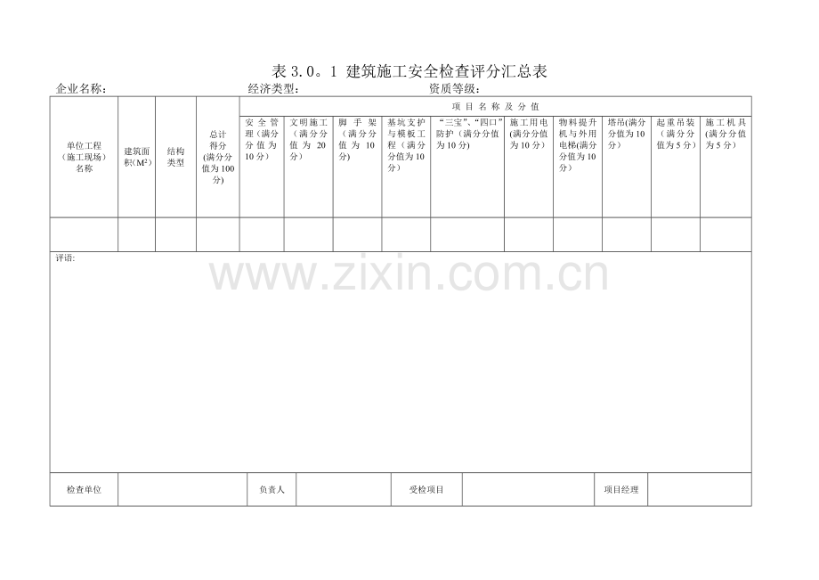 建筑施工安全检查评分记录表A4版.doc_第1页