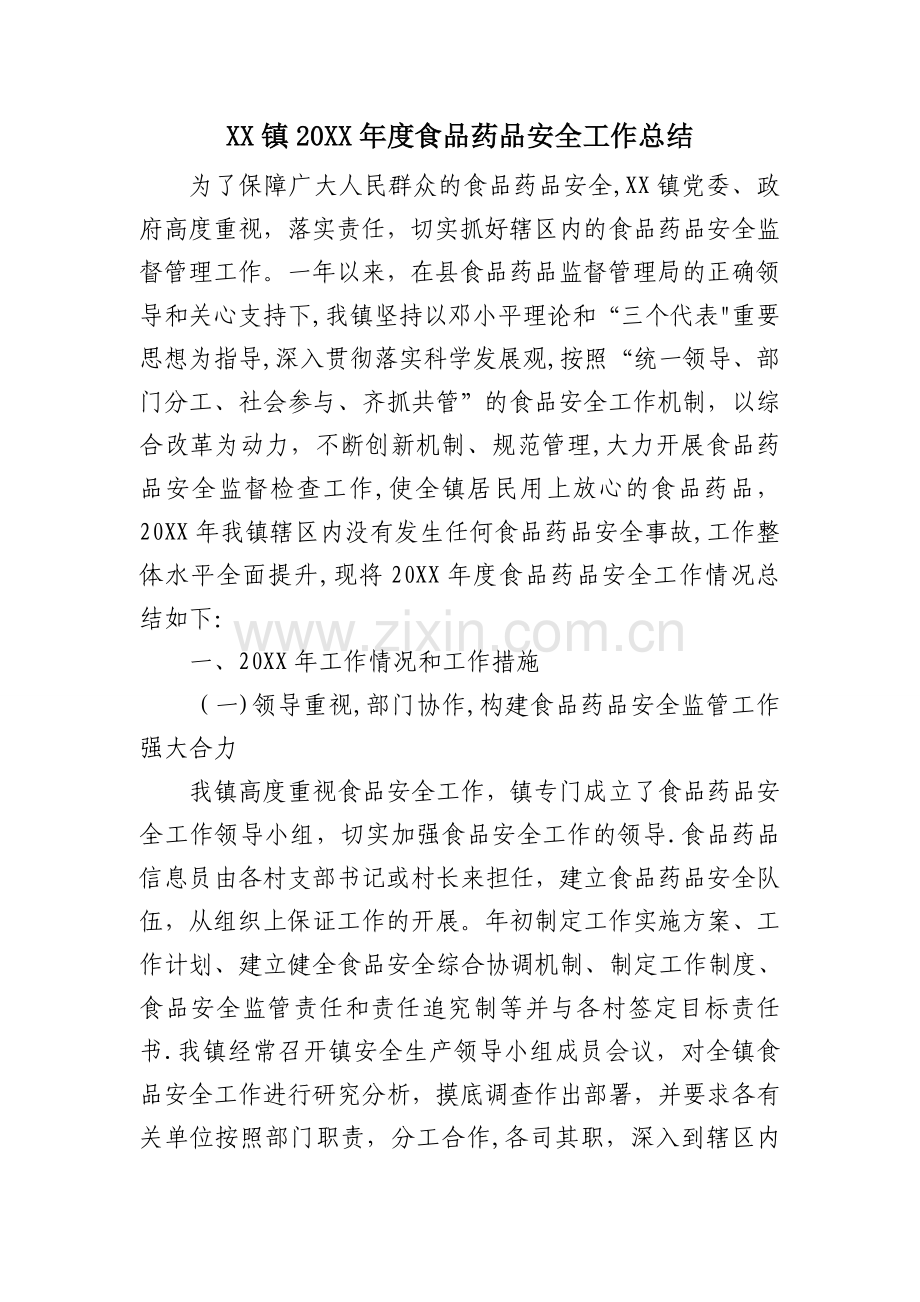 乡镇食品药品安全工作总结.doc_第1页