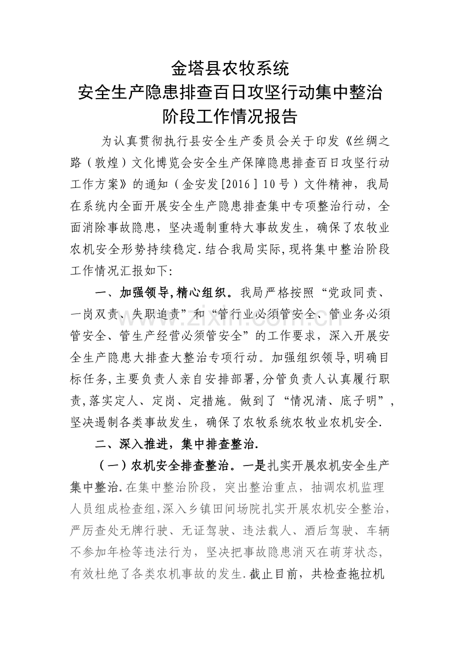 安全生产-集中整治汇报.doc_第1页