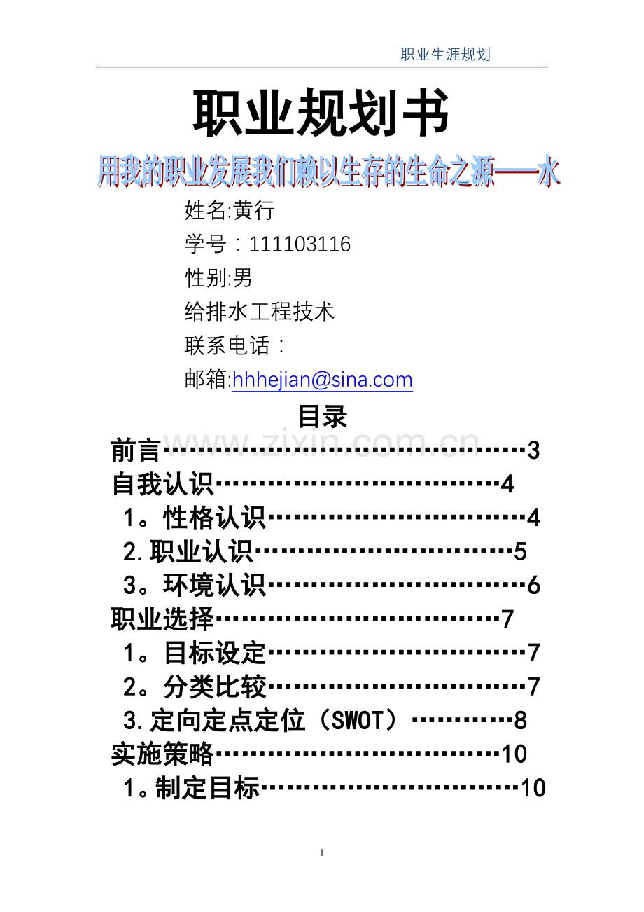 大学生职业生涯规划(给水排水工程).doc_第1页