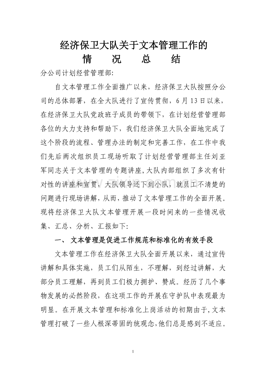 经济保卫大队文本管理工作总结.doc_第1页