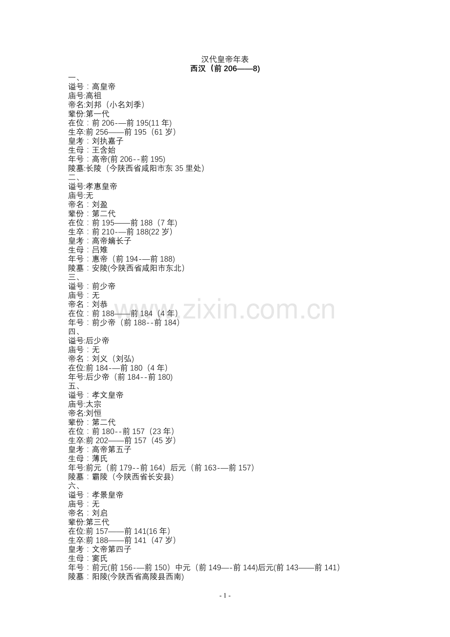 汉代皇帝年表.doc_第1页