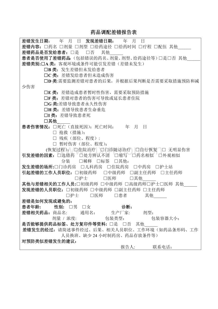 药品调配差错报告表.doc_第1页