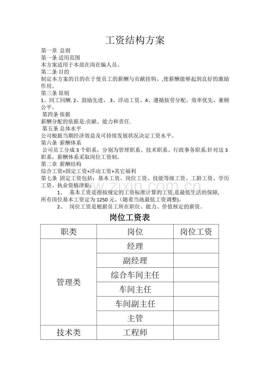 某公司工资结构方案.docx_第1页