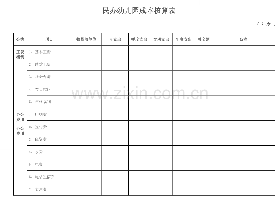 幼儿园成本核算表.doc_第1页