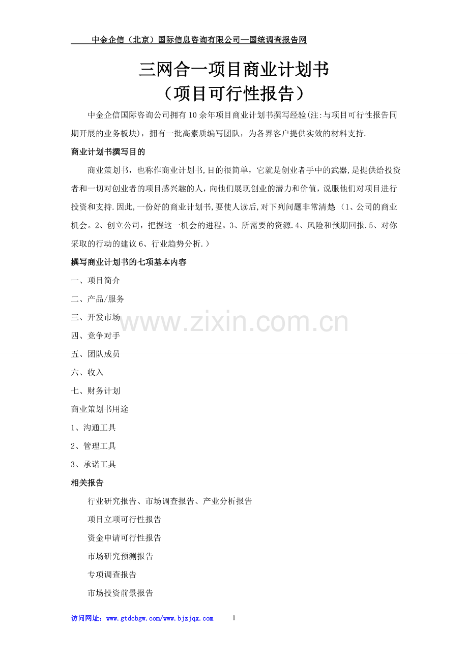 三网合一项目商业计划书.doc_第1页