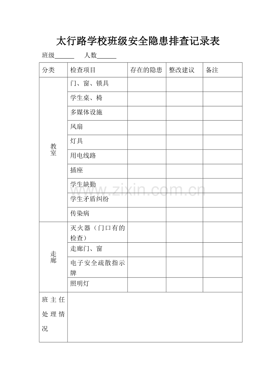 班级安全隐患排查记录表.doc_第1页