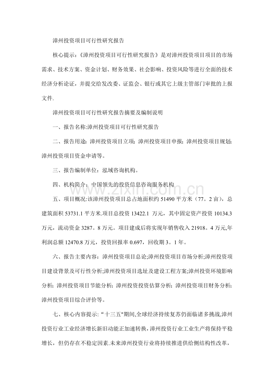 漳州投资项目可行性研究报告.doc_第1页