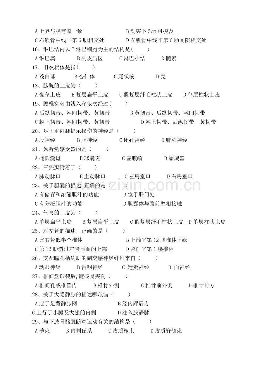 人体解剖学试题及答案.doc_第2页