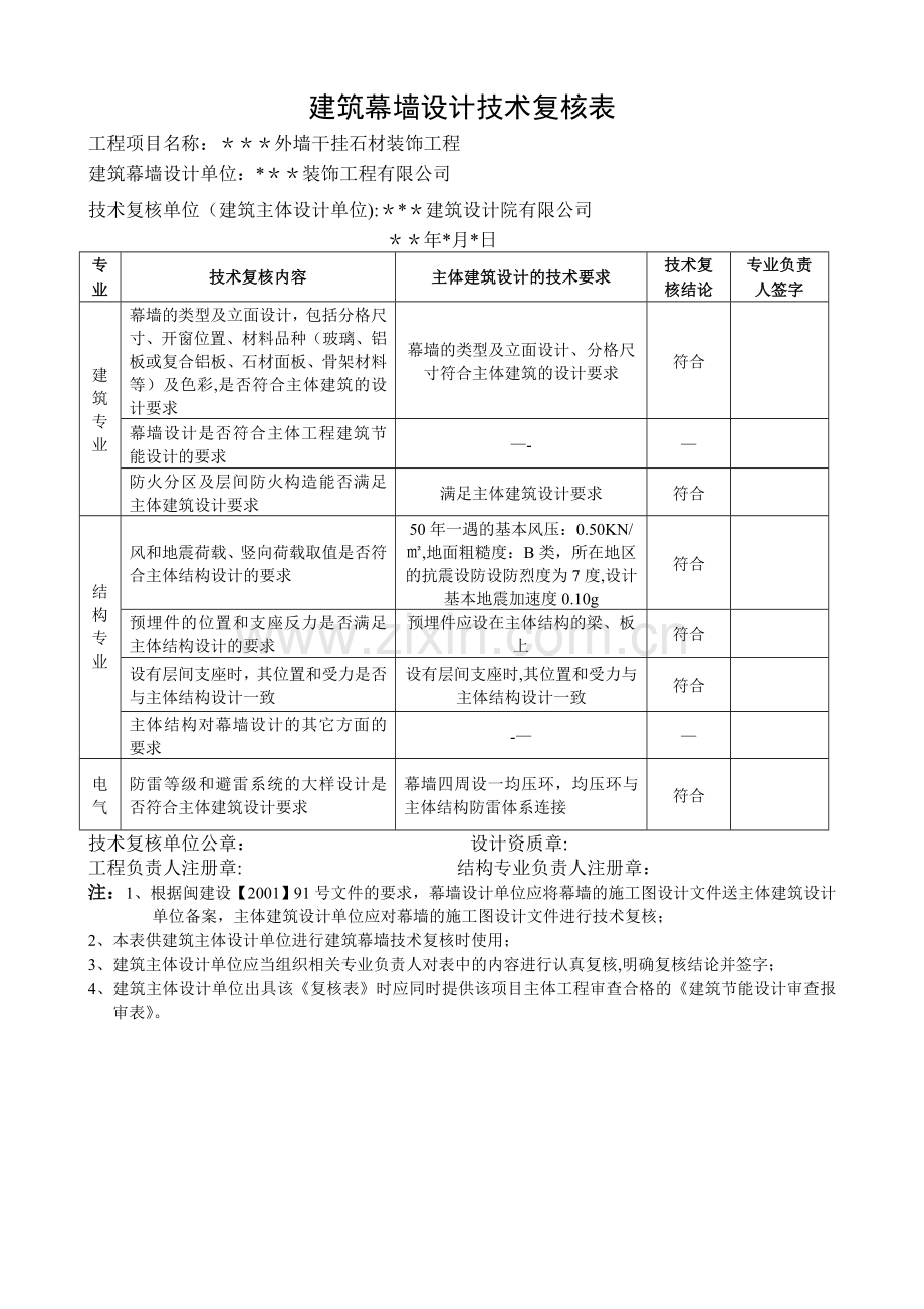 幕墙设计技术复核表.doc_第1页
