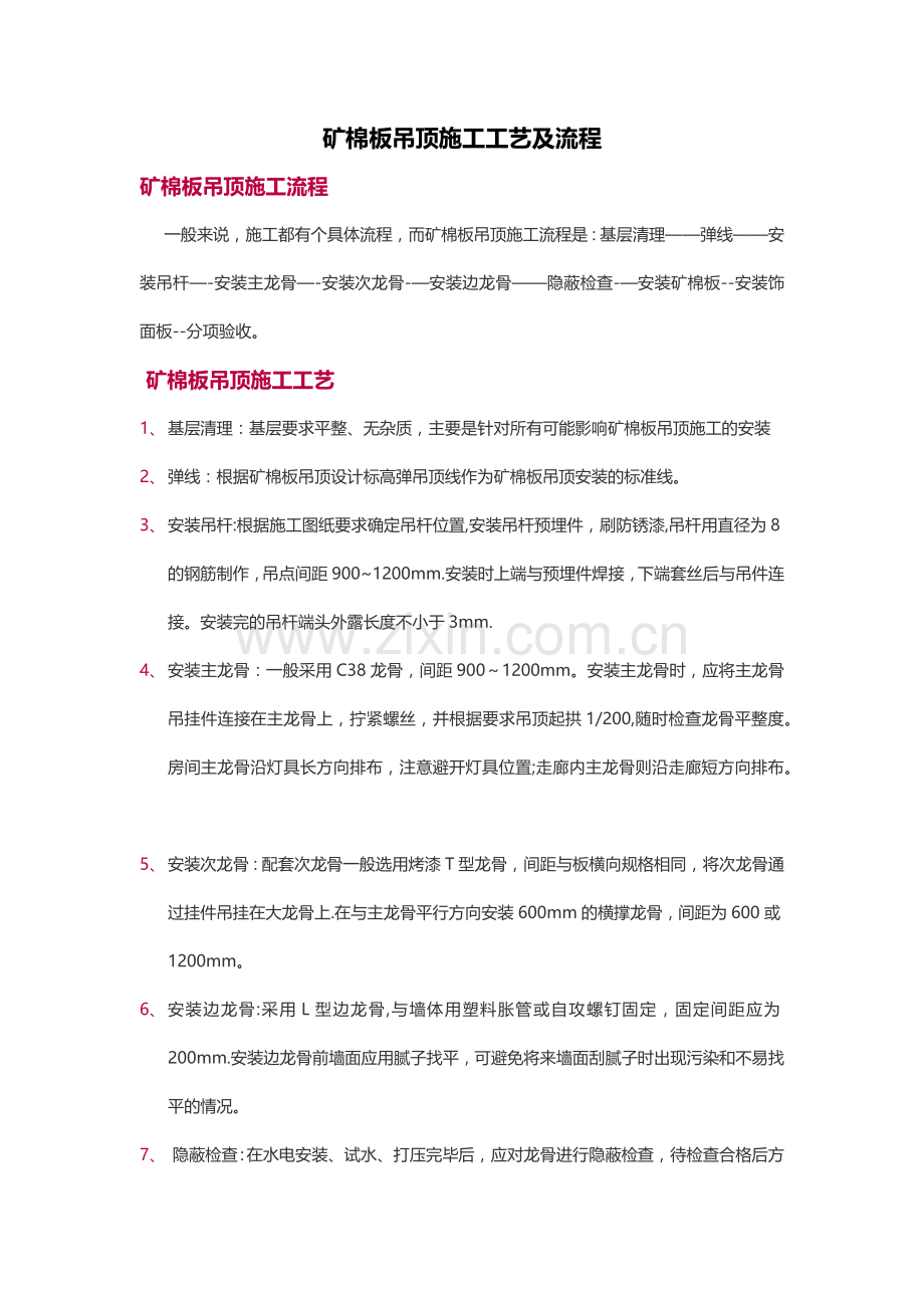 矿棉板吊顶施工工艺及流程.doc_第1页