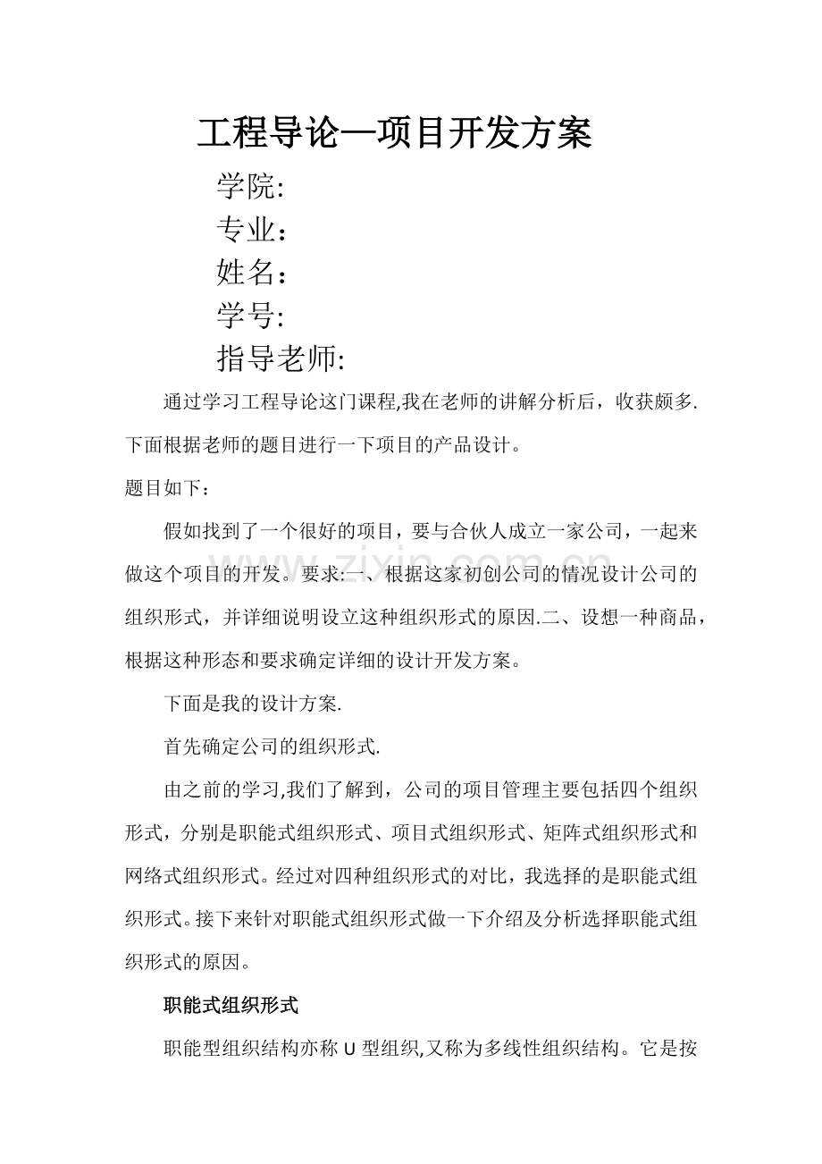 工程导论--项目开发方案.doc_第1页