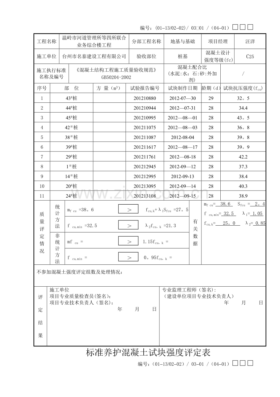 混凝土试块强度评定表.doc_第2页