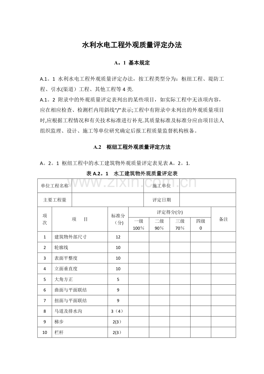 水利水电工程外观质量评定办法及表格.doc_第1页