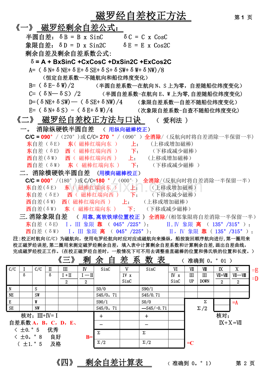 磁罗经自差校正方法及计算表格.doc_第1页