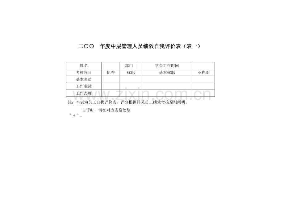 人力资源部中层管理人员绩效自我评价表.docx_第1页