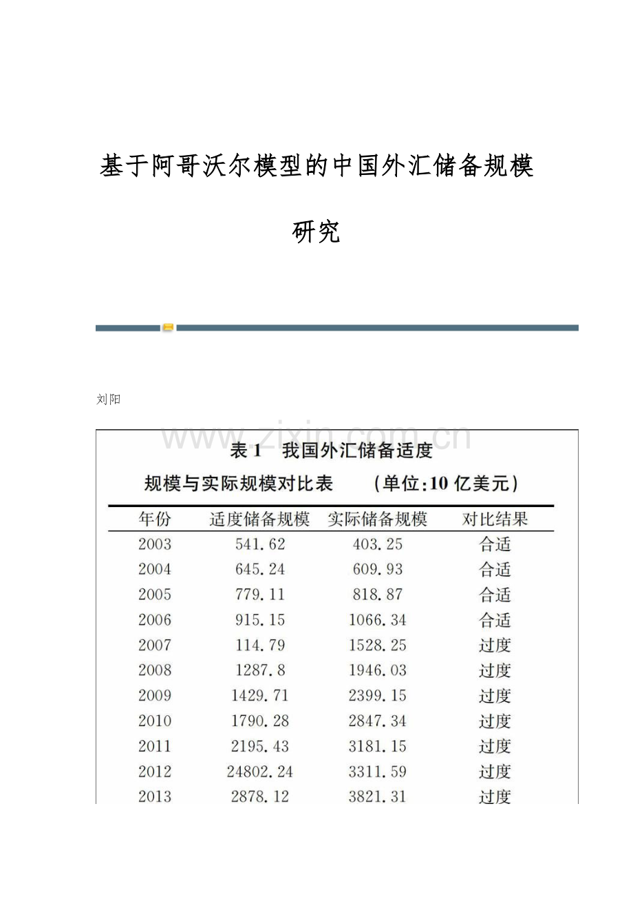 基于阿哥沃尔模型的中国外汇储备规模研究.docx_第1页