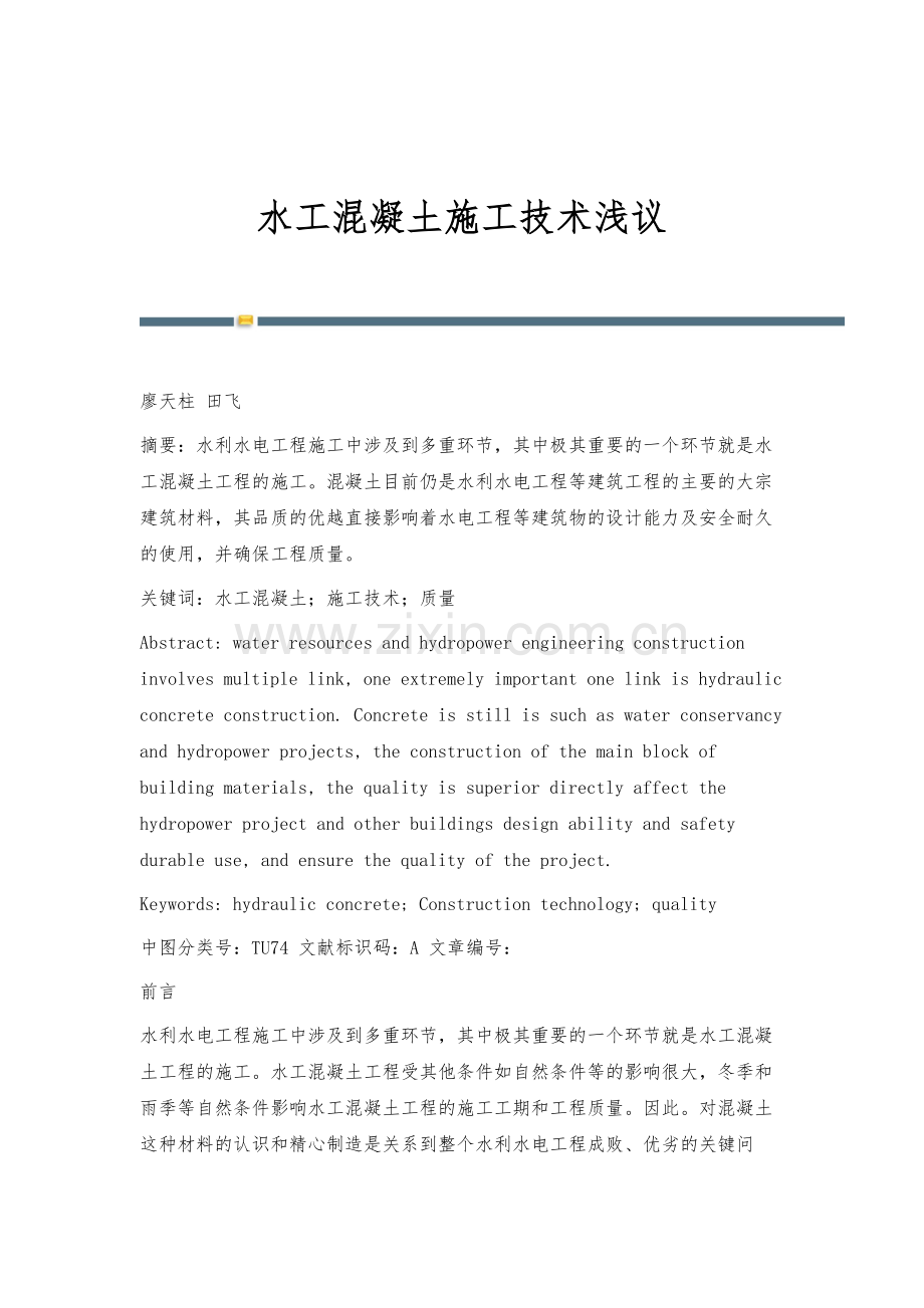 水工混凝土施工技术浅议.docx_第1页