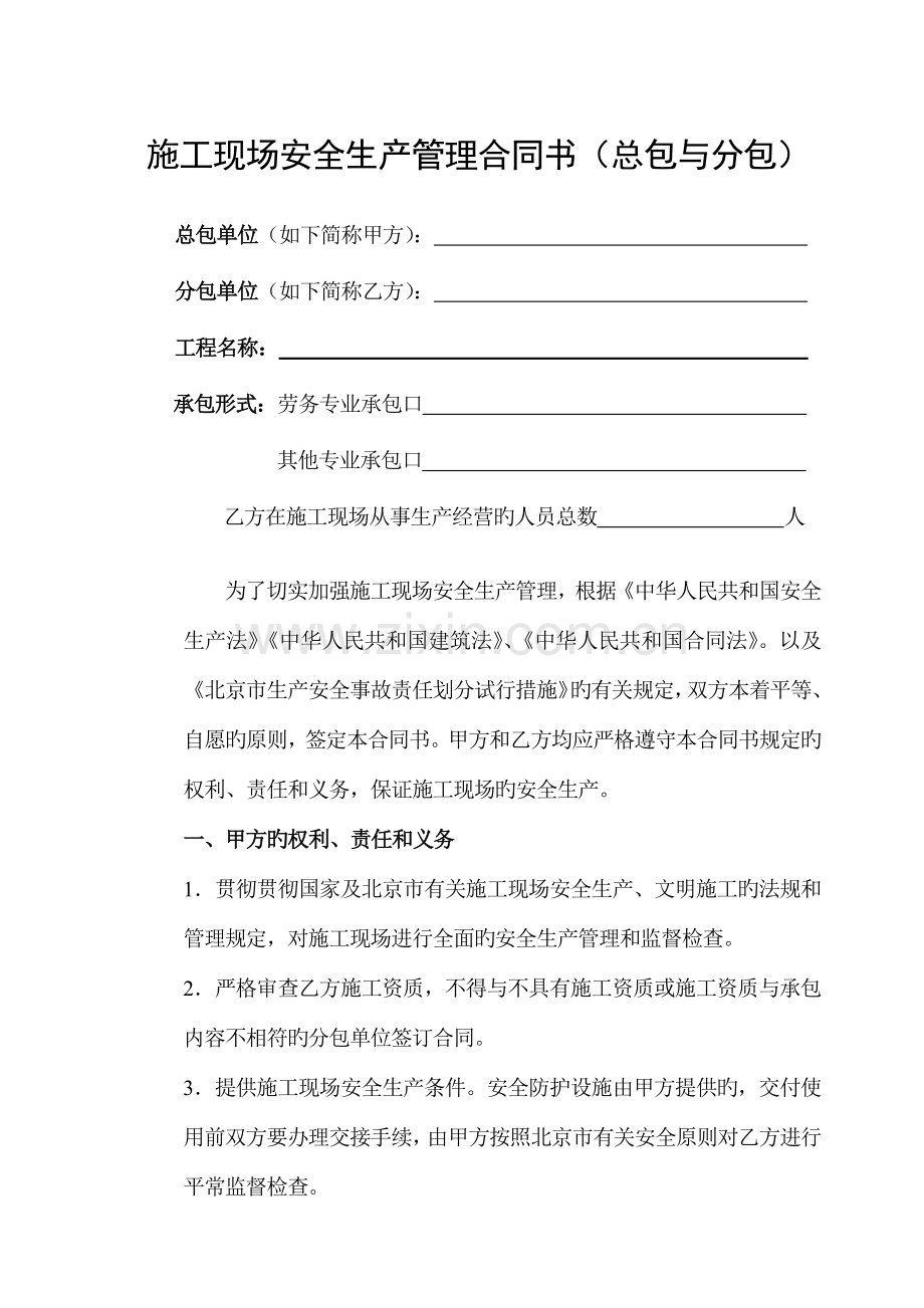 施工现场安全生产管理协议书总包与分包.docx_第1页