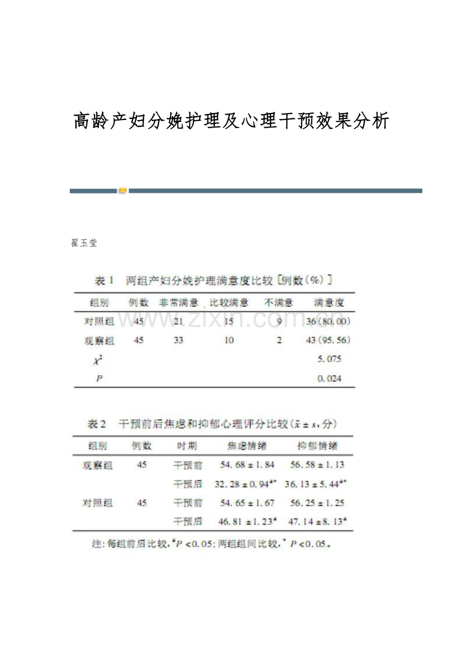 高龄产妇分娩护理及心理干预效果分析.docx_第1页