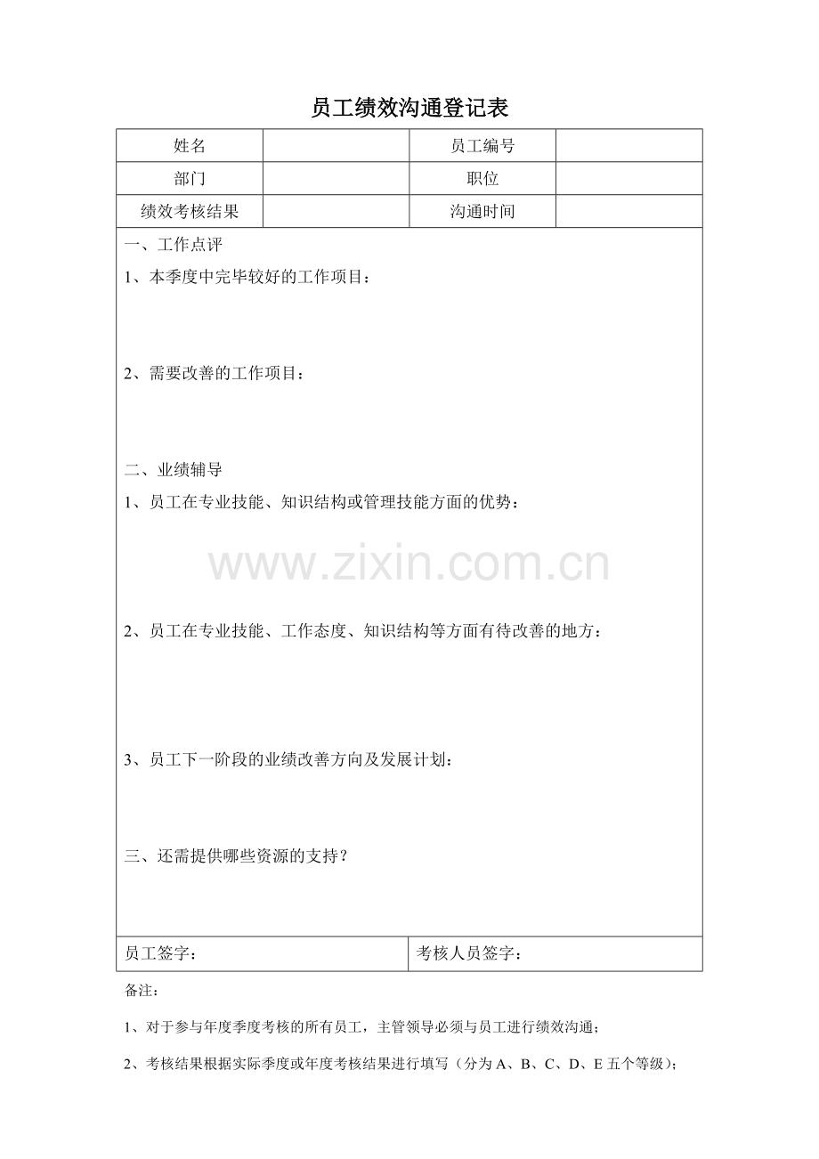 员工绩效沟通记录表.doc_第1页