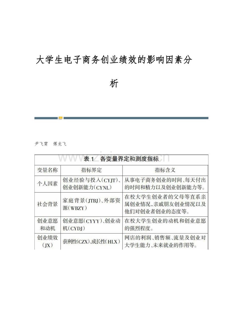 大学生电子商务创业绩效的影响因素分析.docx_第1页