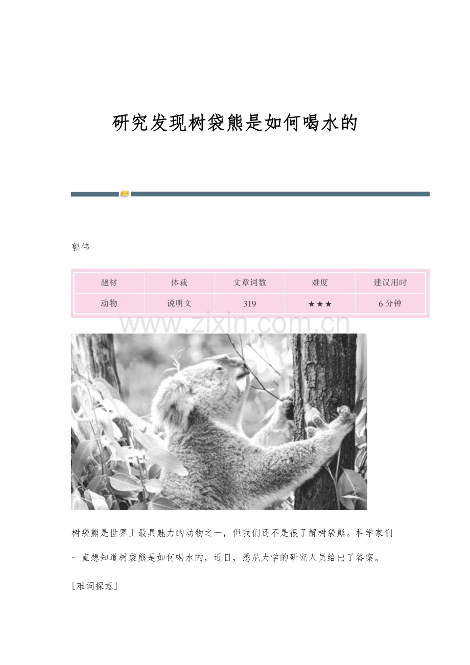 研究发现树袋熊是如何喝水的.docx_第1页