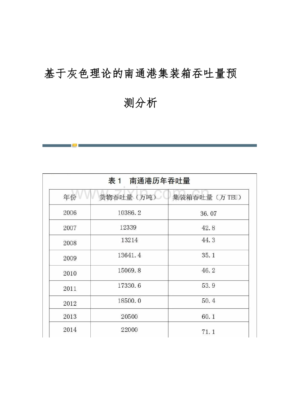 基于灰色理论的南通港集装箱吞吐量预测分析.docx_第1页