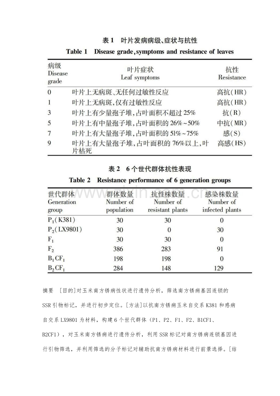 玉米抗南方锈病性状遗传分析与连锁分子标记的筛选.docx_第2页