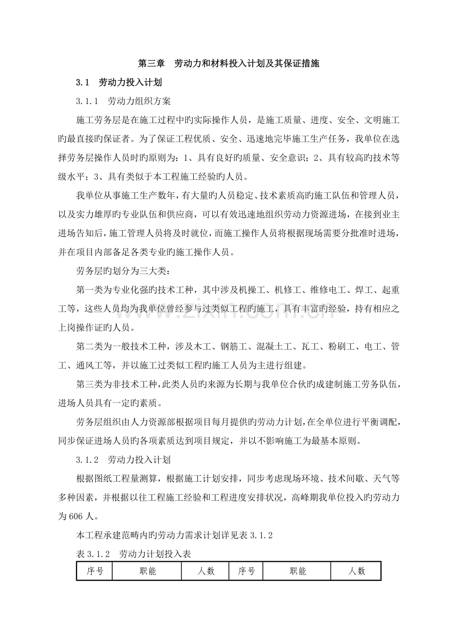 劳动力和材料投入计划及其保证措施.doc_第1页