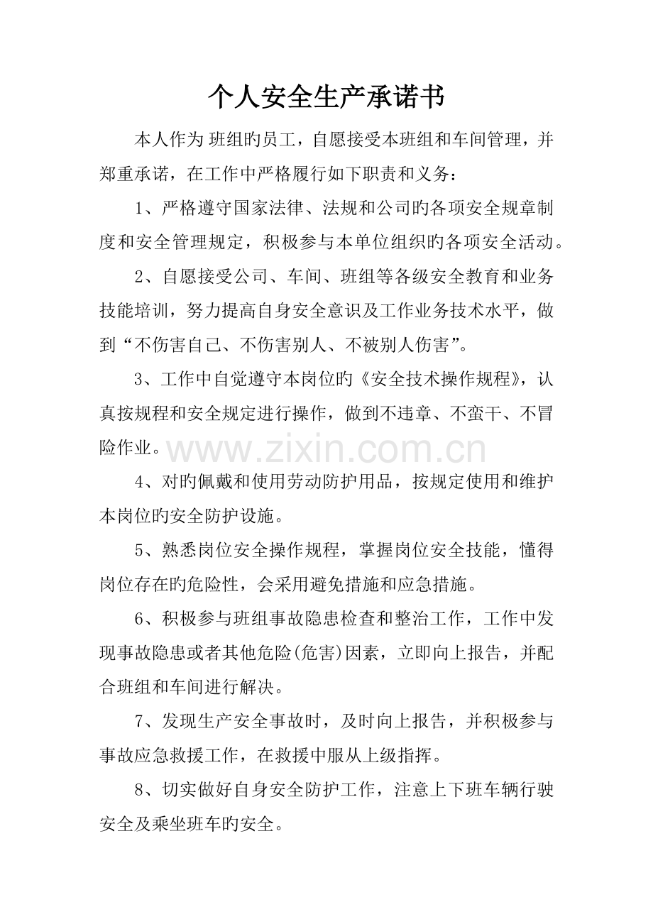 个人安全生产承诺书.docx_第1页