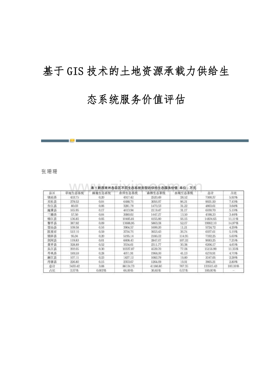 基于GIS技术的土地资源承载力供给生态系统服务价值评估.docx_第1页