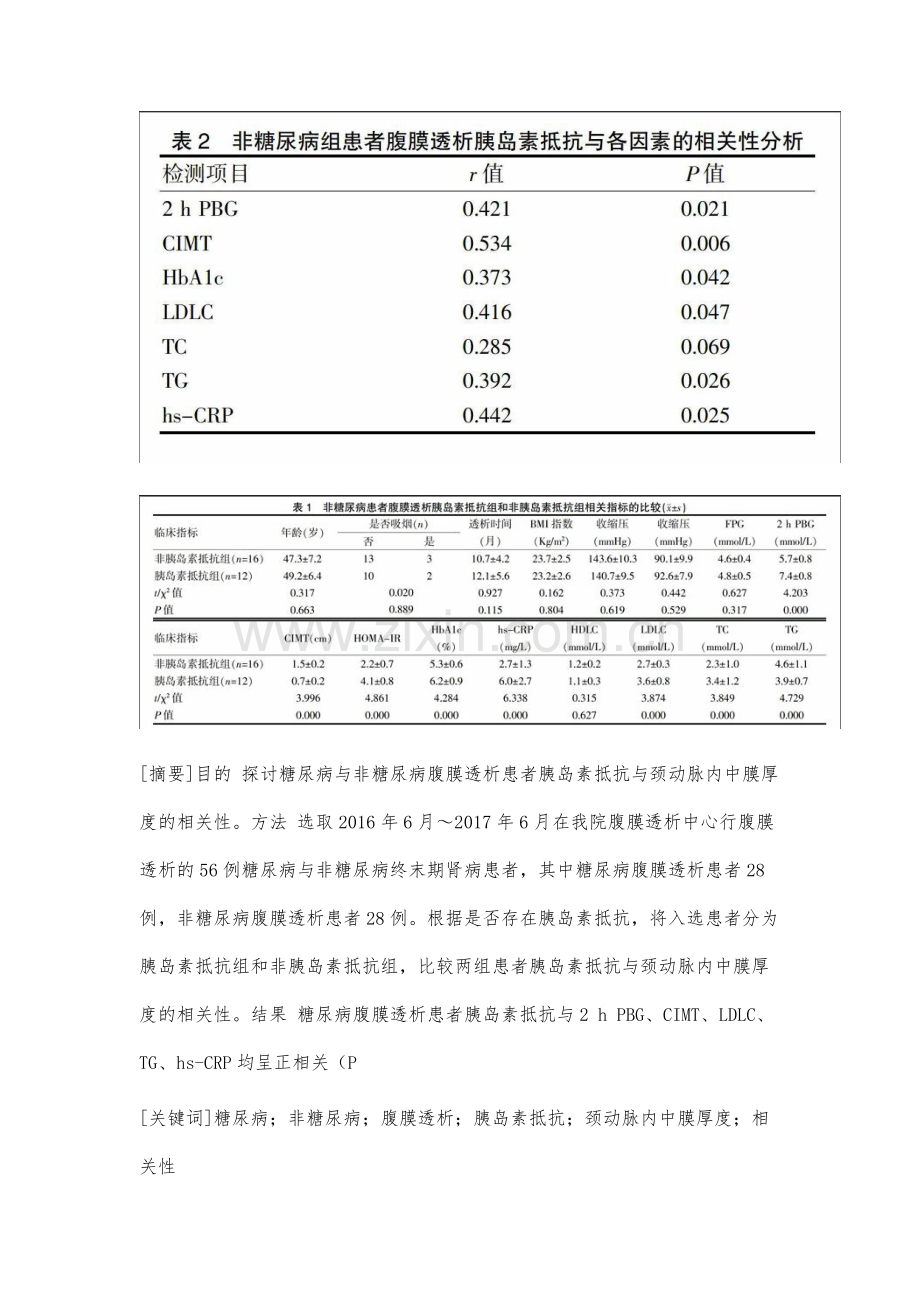 糖尿病与非糖尿病腹膜透析患者胰岛素抵抗与颈动脉内中膜厚度的相关性研究.docx_第2页