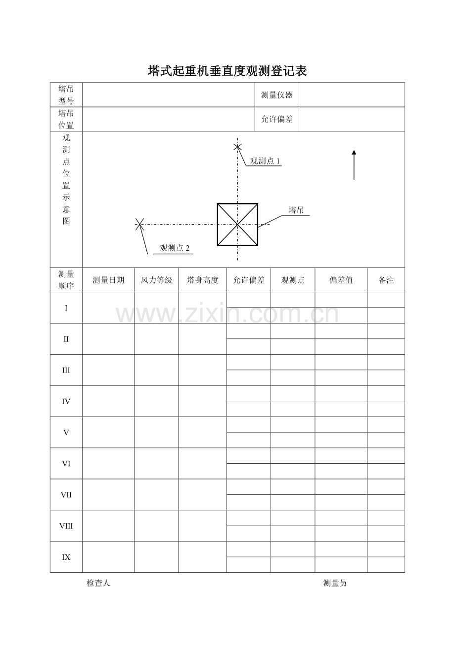机垂直度观测记录表.doc_第1页