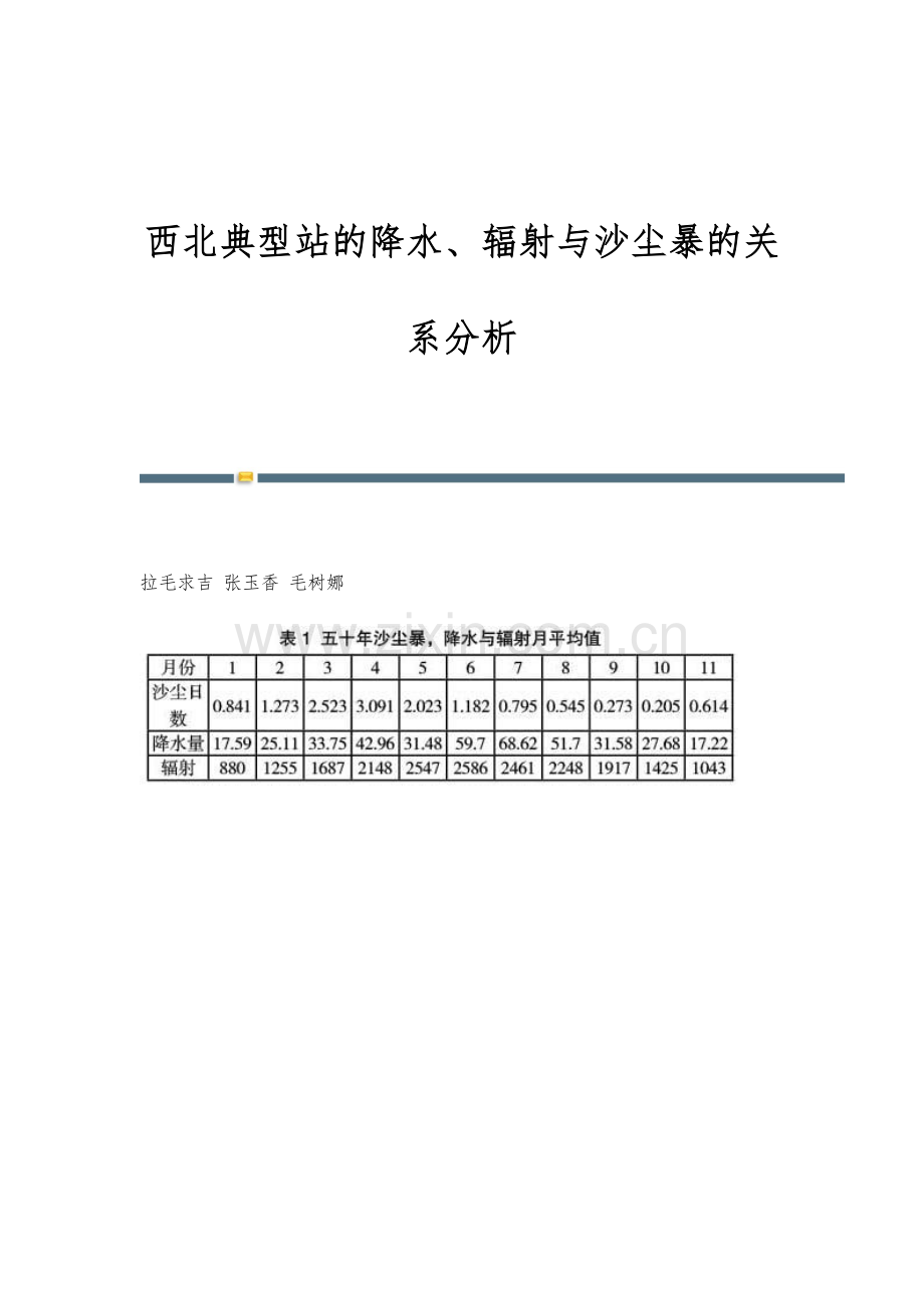 西北典型站的降水、辐射与沙尘暴的关系分析.docx_第1页