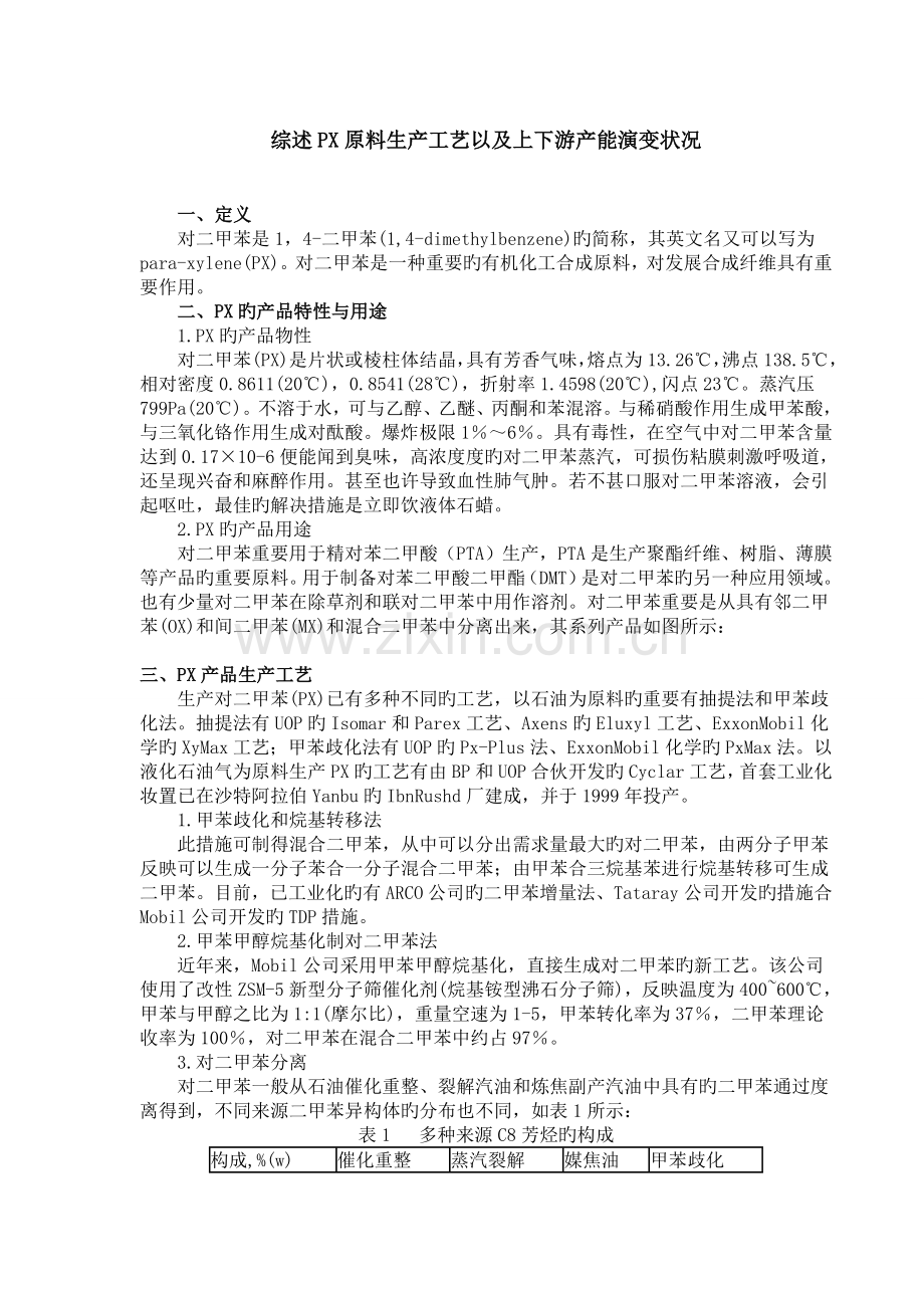PX生产工艺以及上下游产能演变状况.doc_第1页