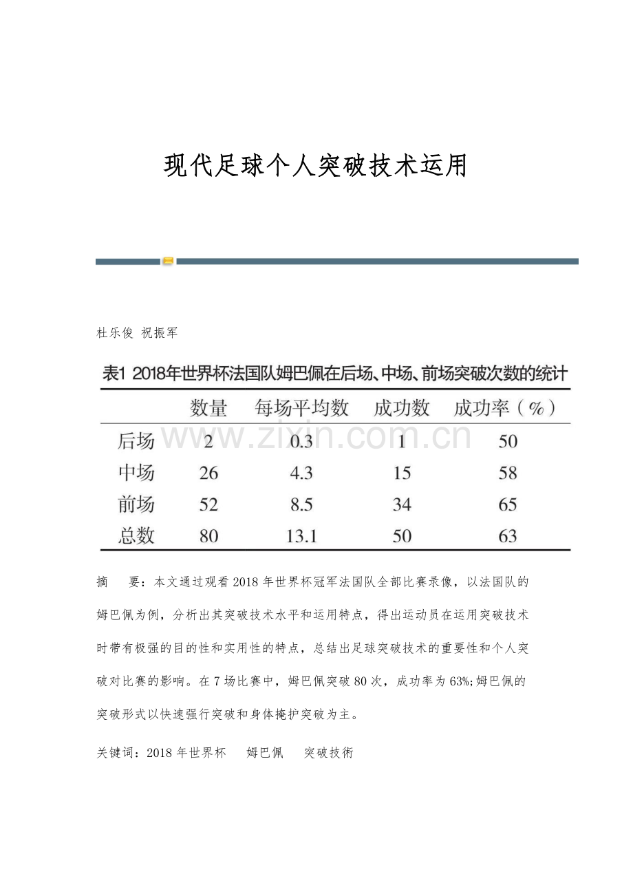 现代足球个人突破技术运用.docx_第1页