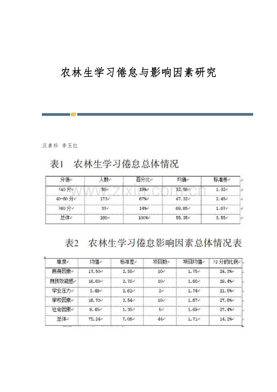 农林生学习倦怠与影响因素研究.docx_第1页