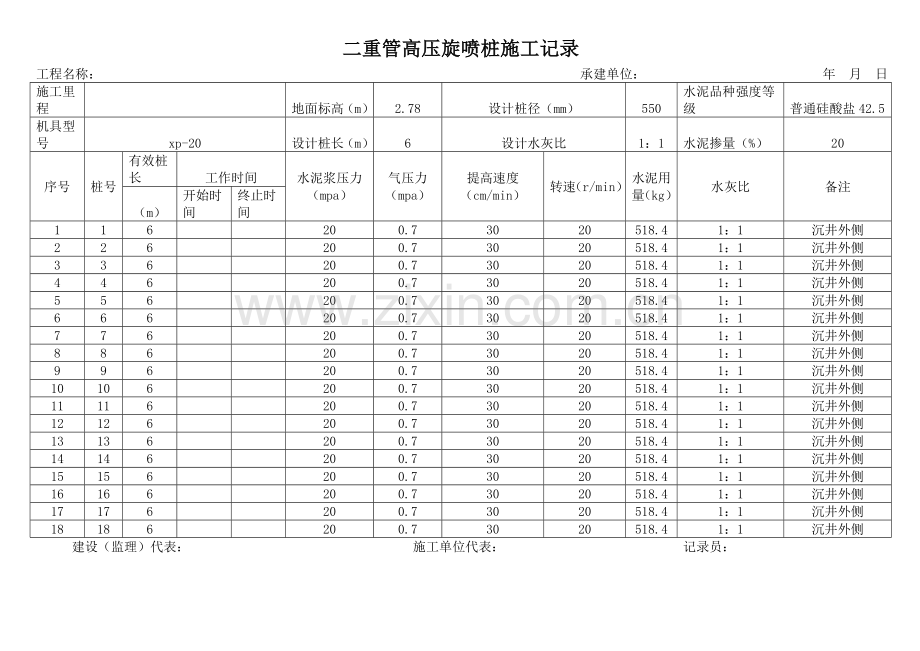 高压旋喷桩施工记录表.doc_第1页