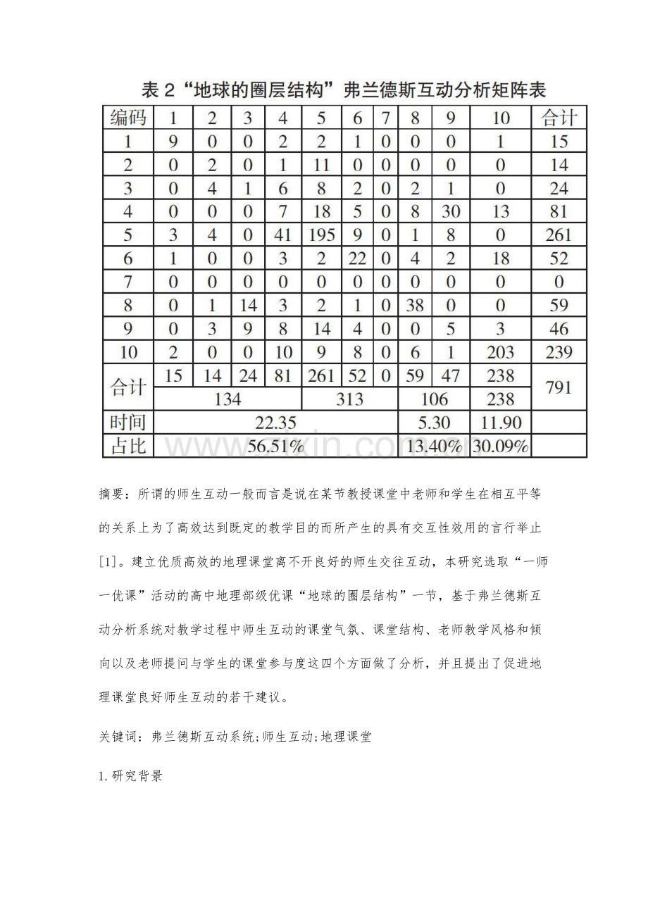 基于弗兰德斯互动系统的高中地理课堂师生互动分析.docx_第2页