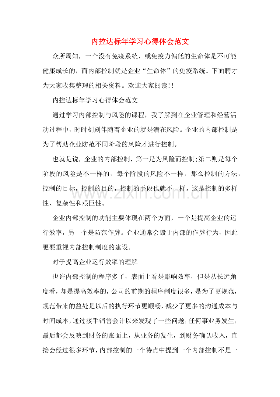 内控达标年学习心得体会范文.doc_第1页