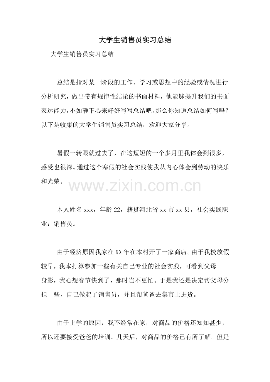 大学生销售员实习总结.doc_第1页