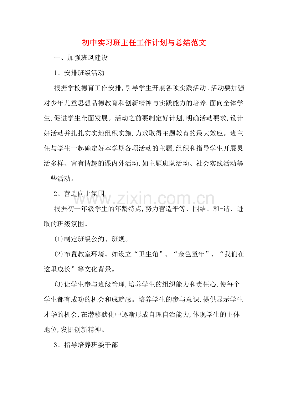 初中实习班主任工作计划与总结范文.doc_第1页