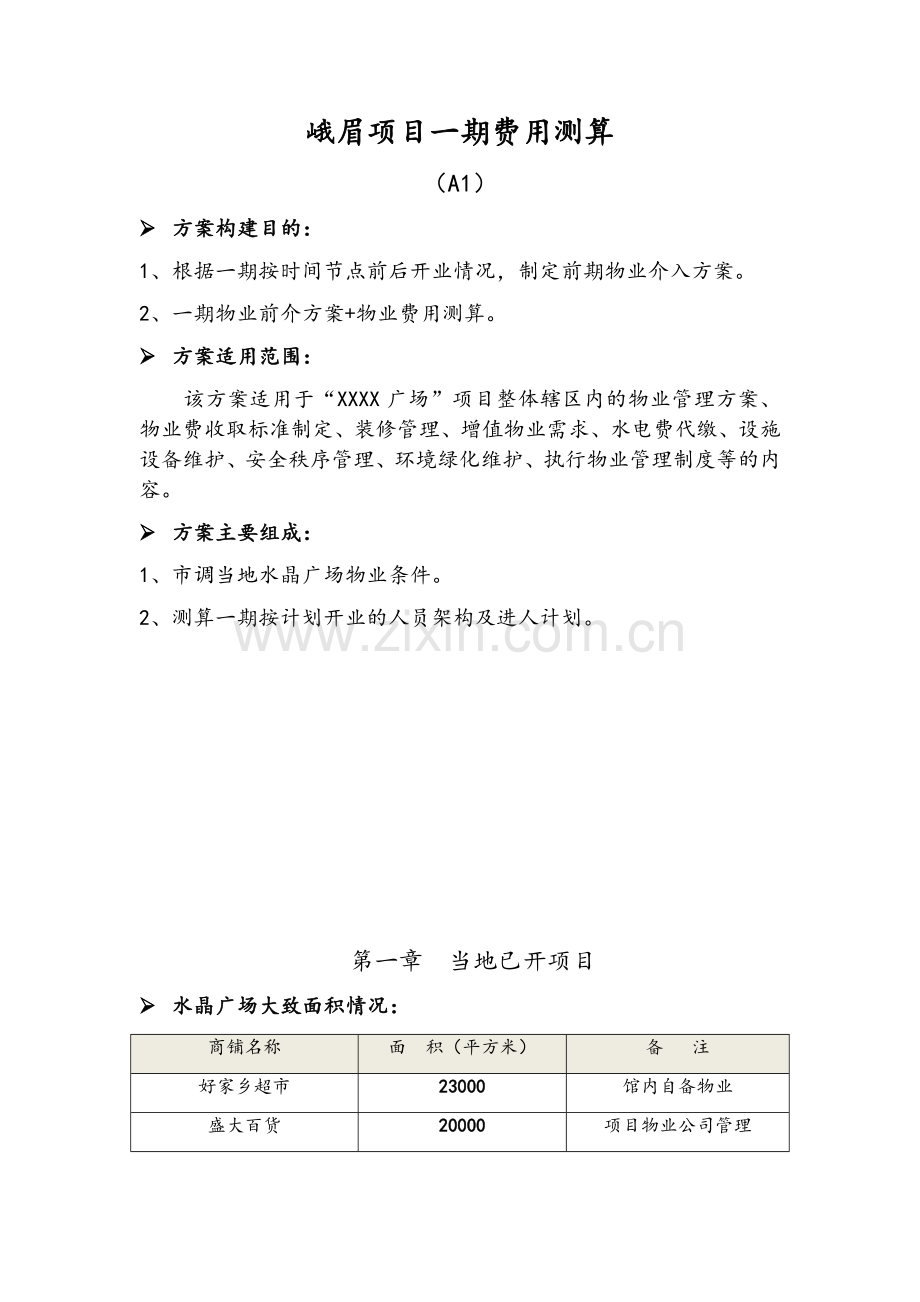 商业项目物业费收费标准测算.doc_第1页