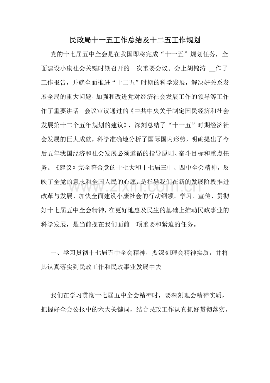 民政局十一五工作总结及十二五工作规划.doc_第1页