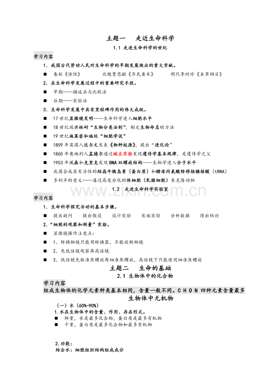 沪教版上海高中生命科学全部知识点归纳.doc_第1页