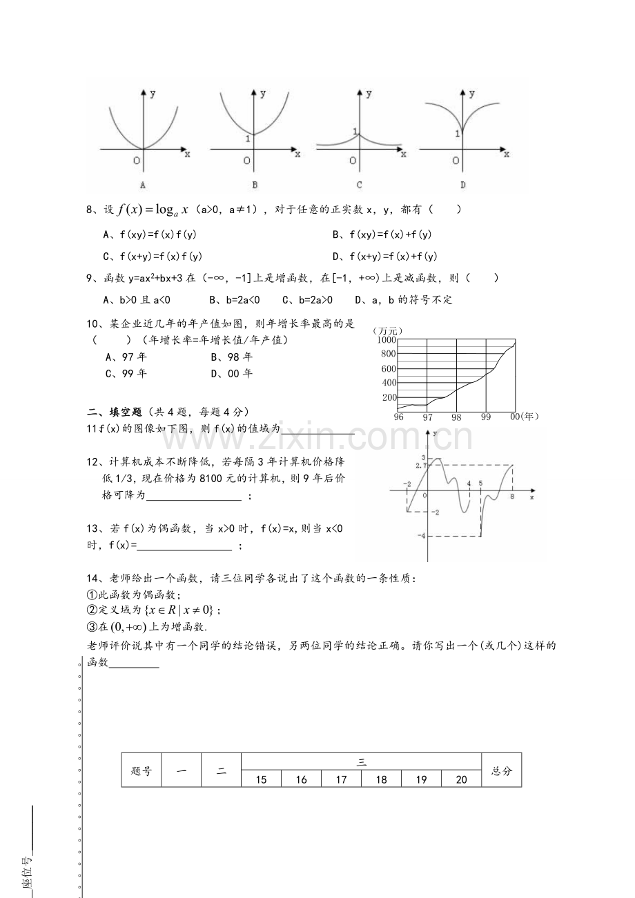 高一数学必修一期末试卷及答案.doc_第2页